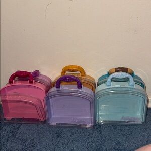 6 EMPTY Disney Animations Carrying Cases Pink, Purple,Aqua, Lavendar, Gold, Teal
